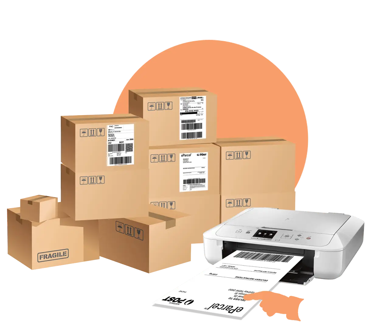Shipping boxes with label printing setup