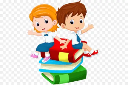 Happy Children Sitting on Books