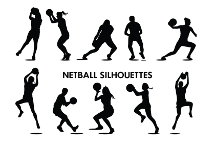 Netball Players in Action Silhouettes