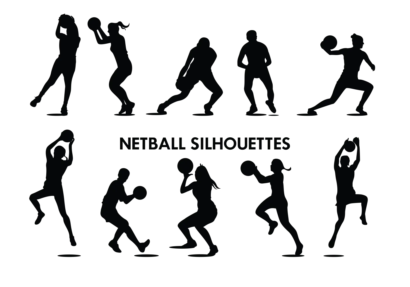 Netball Players in Action Silhouettes