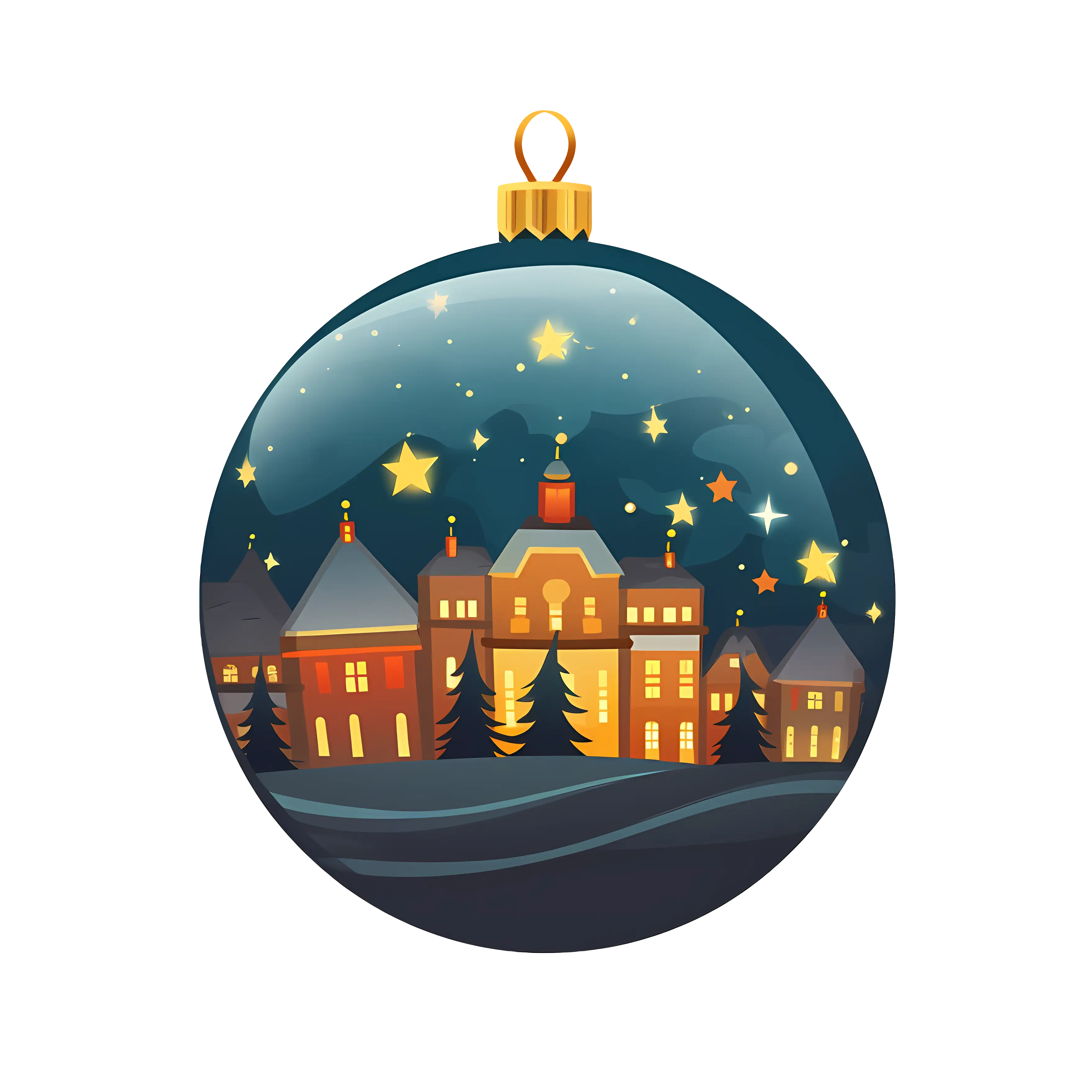 Christmas Ornament with Festive Village Scenery