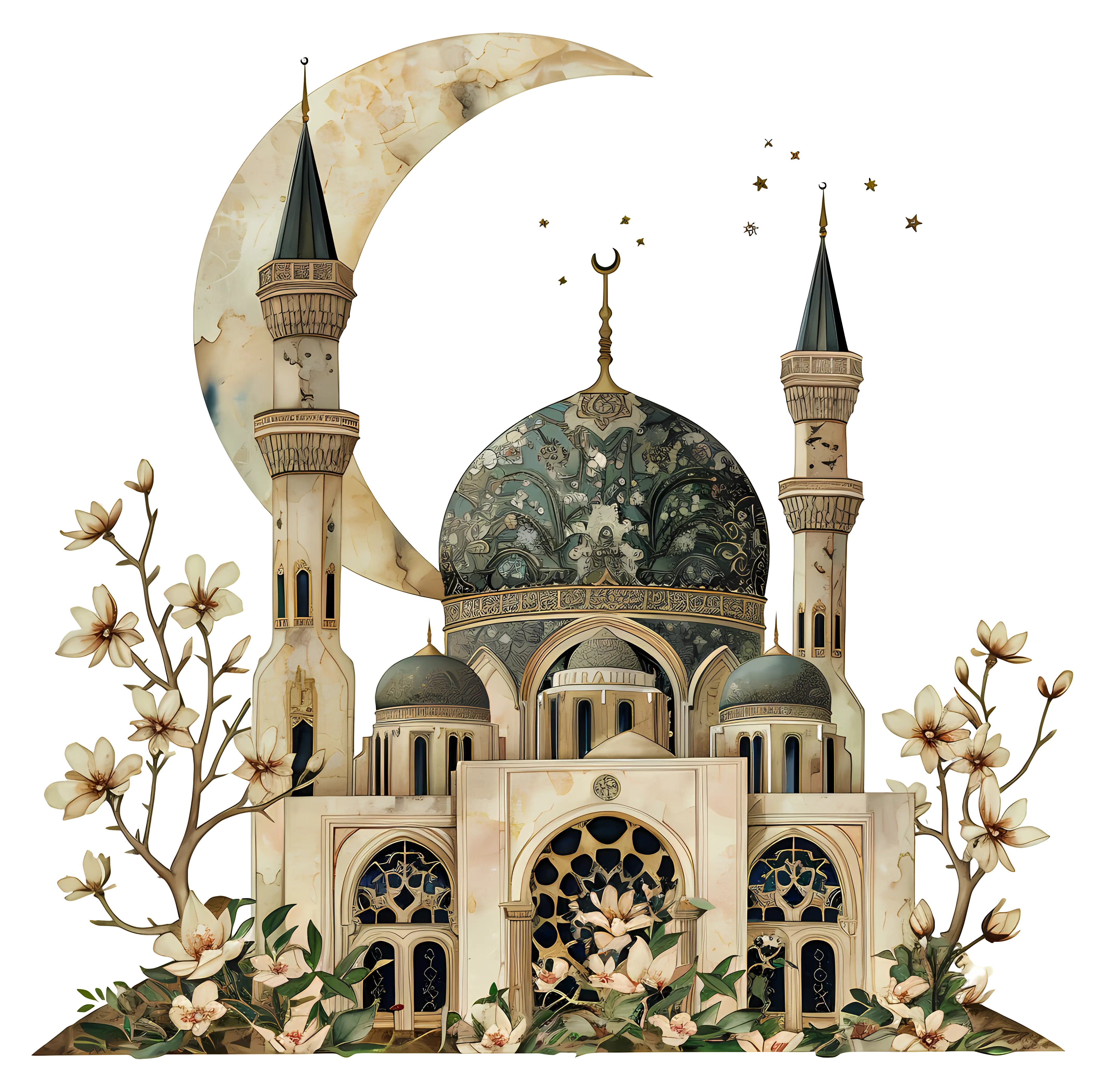 Beautiful Mosque with Crescent Moon