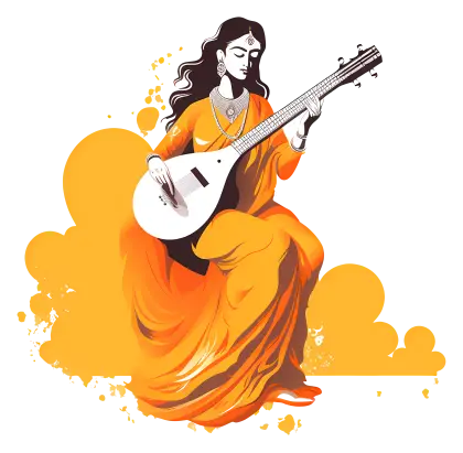Woman Playing Veena in Artistic Style