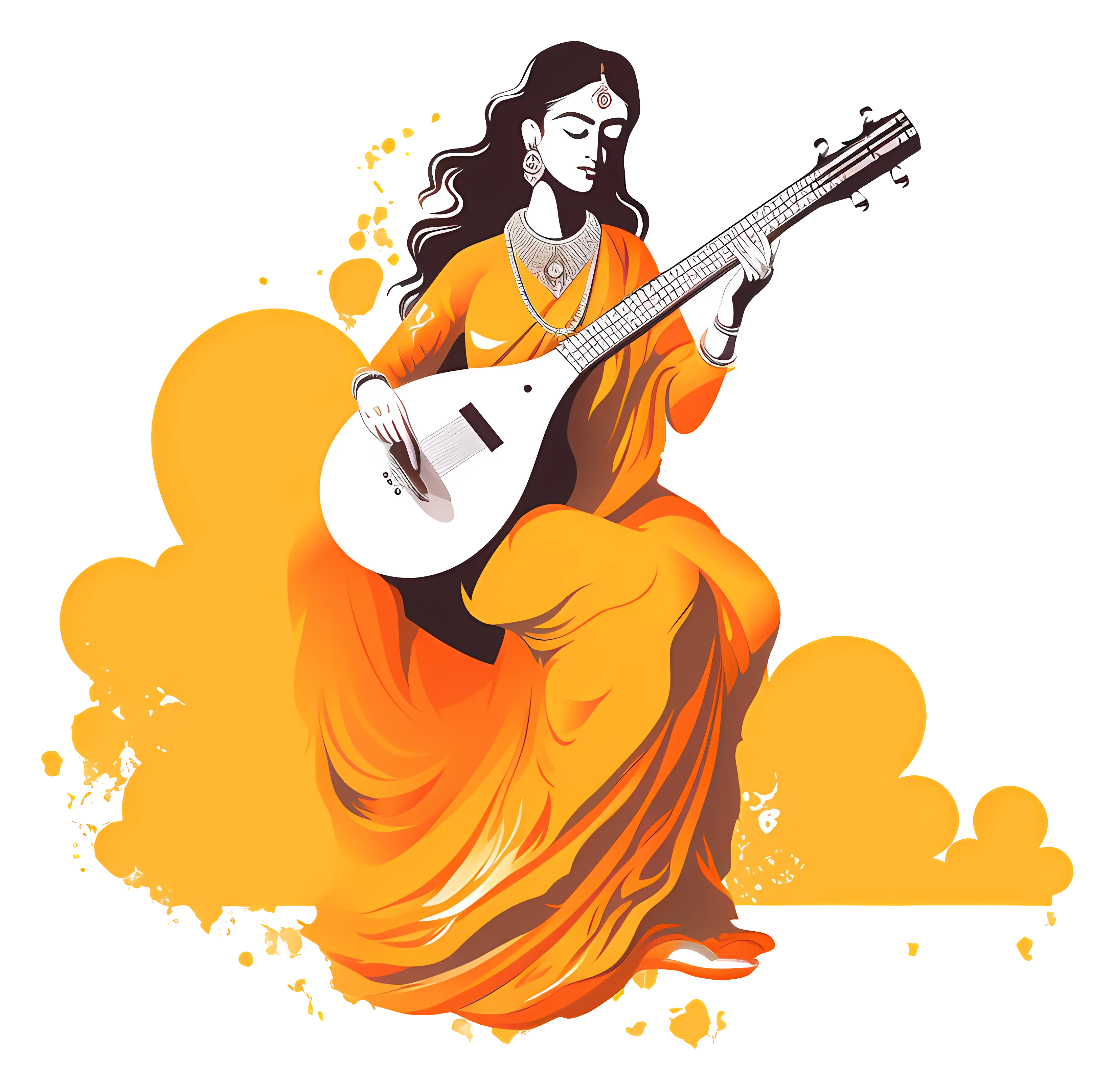 Woman Playing Veena in Artistic Style