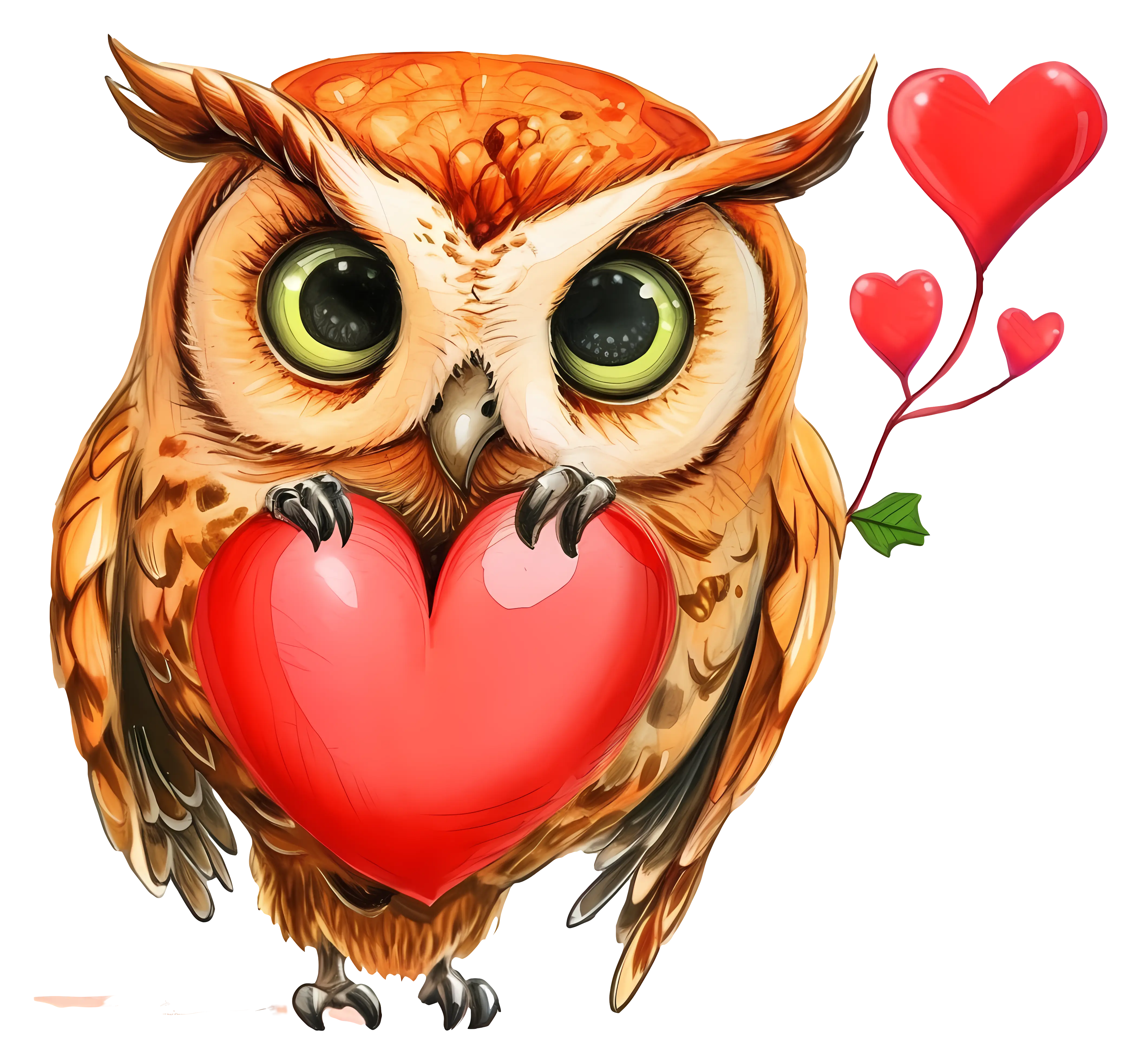 Cute Owl Holding a Heart with Love Balloons