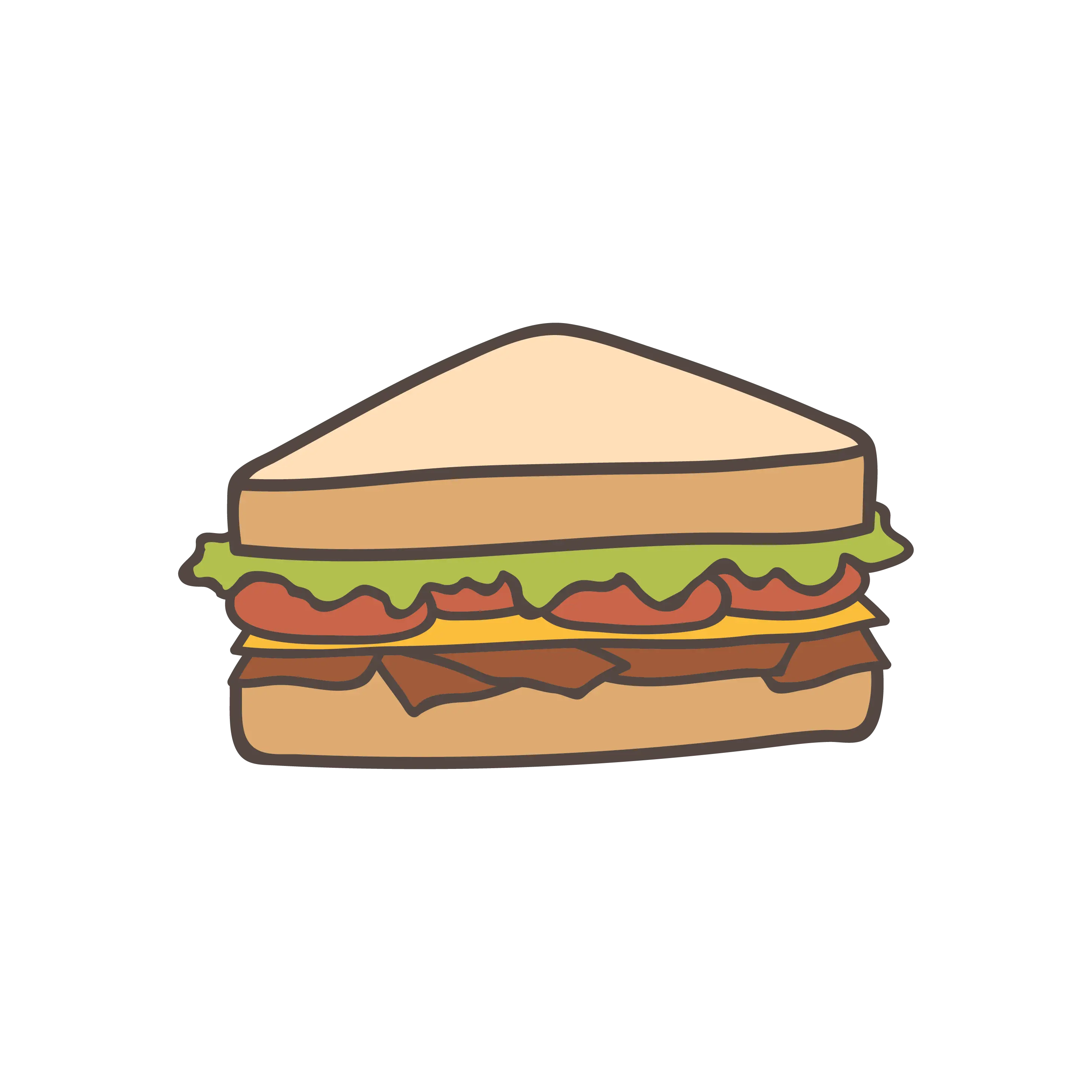 Cartoon Sandwich with Lettuce and Cheese Layers