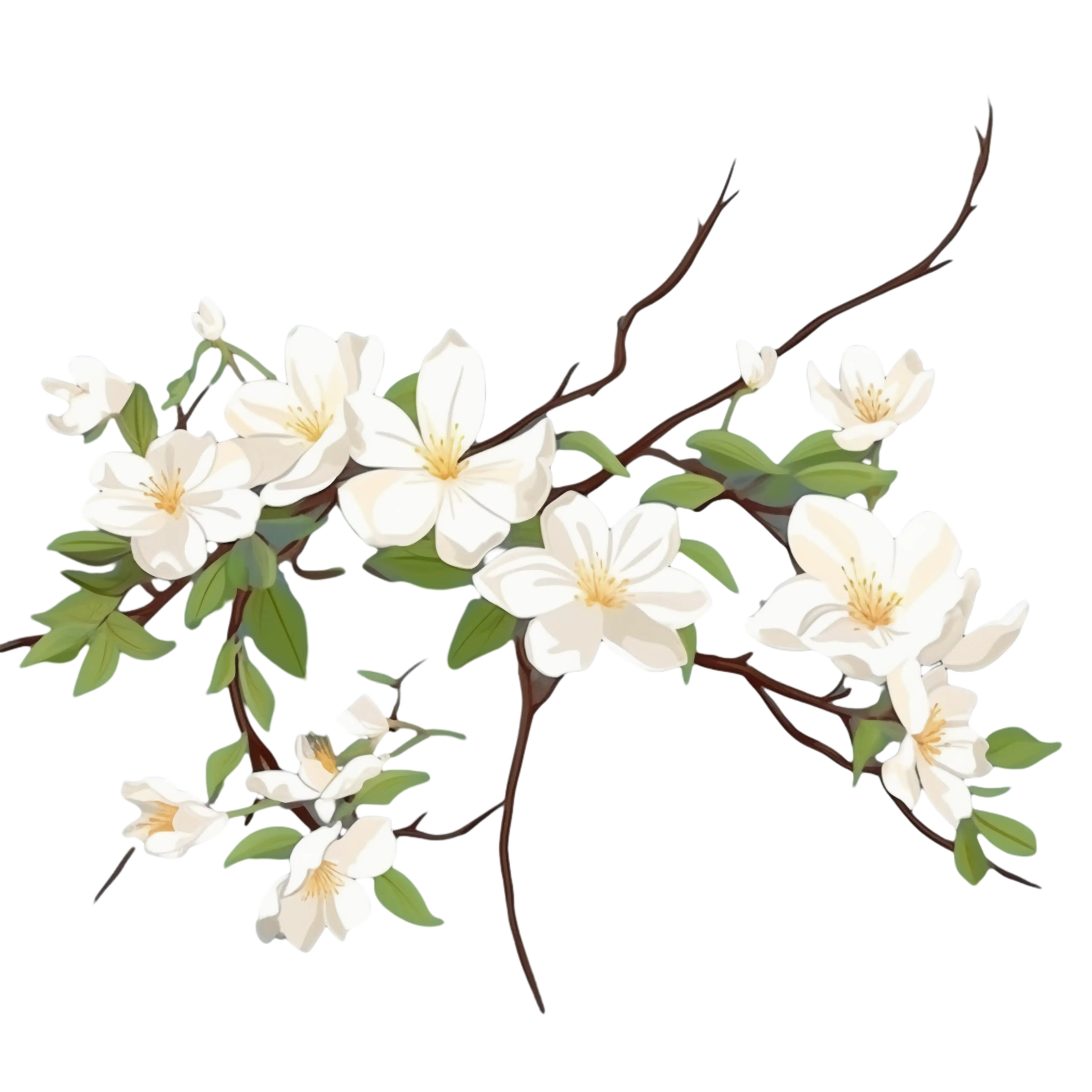 White Magnolia Flower Branch Illustration