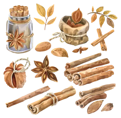 Cinnamon Sticks and Assorted Spices