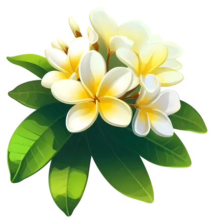 Beautiful Plumeria Flowers with Green Leaves