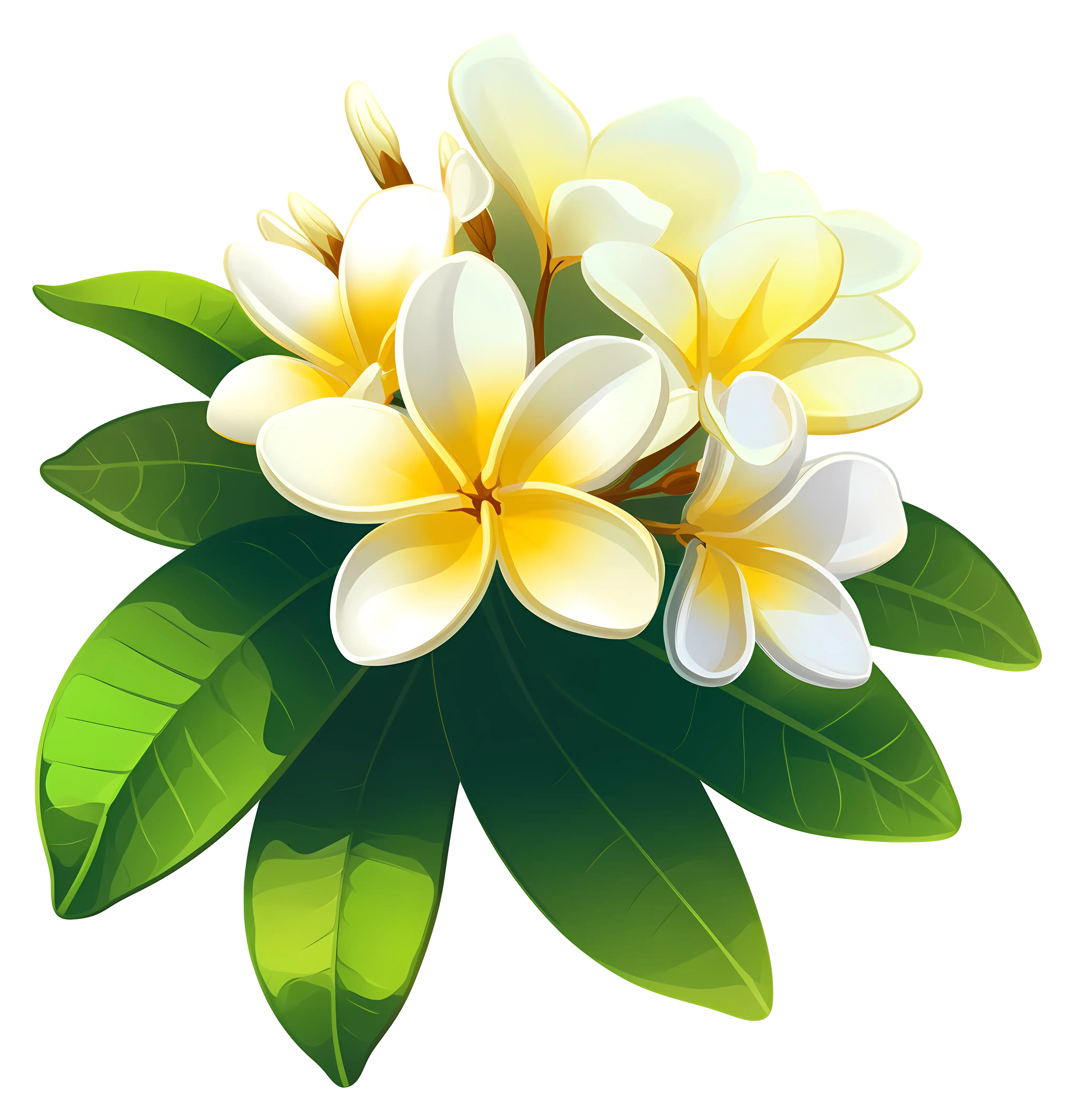 Beautiful Plumeria Flowers with Green Leaves