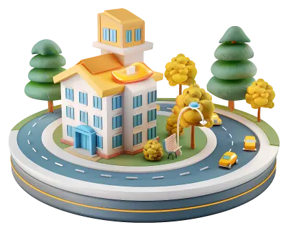 Miniature Town Scene with House and Decorative Roads