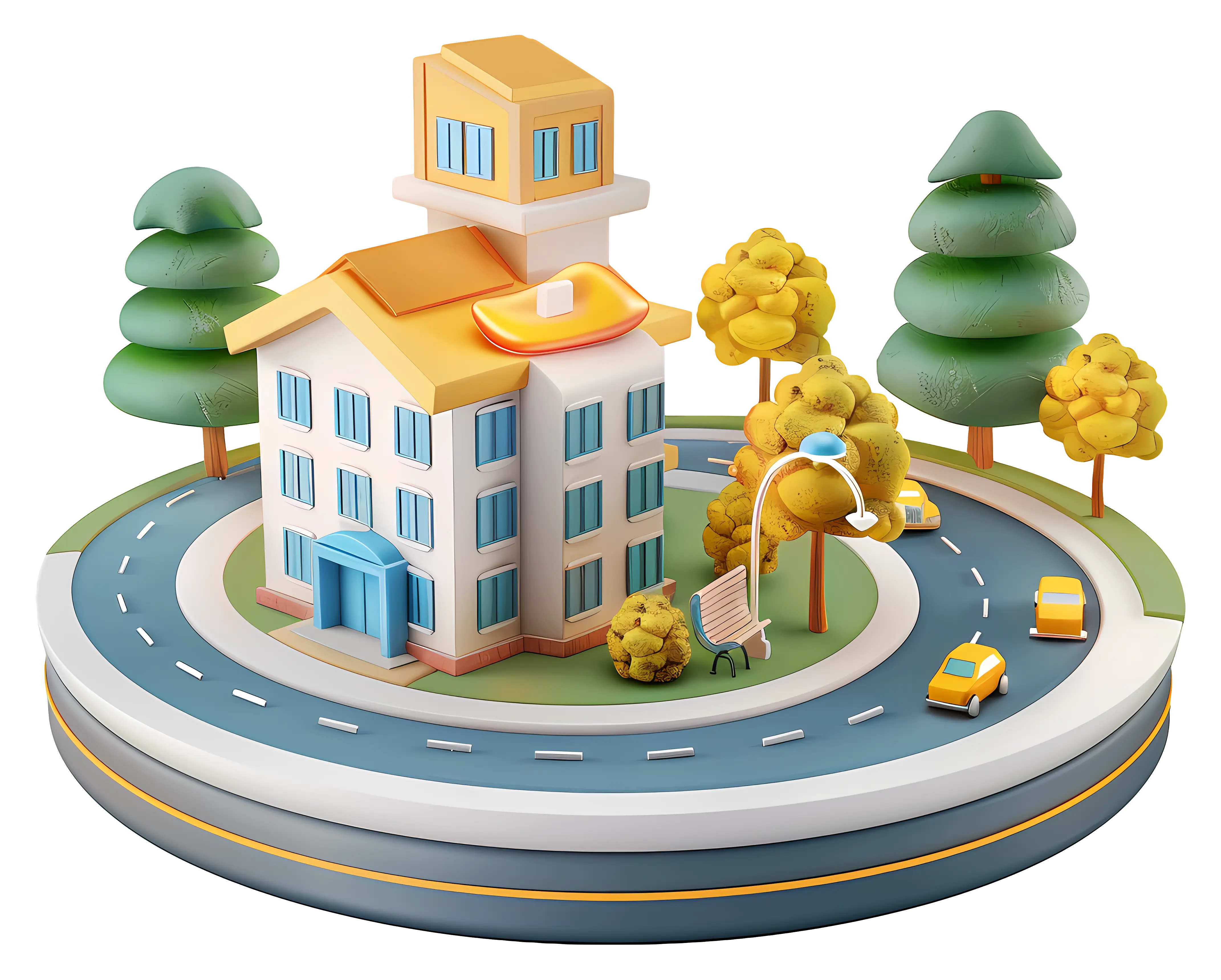 Miniature Town Scene with House and Decorative Roads