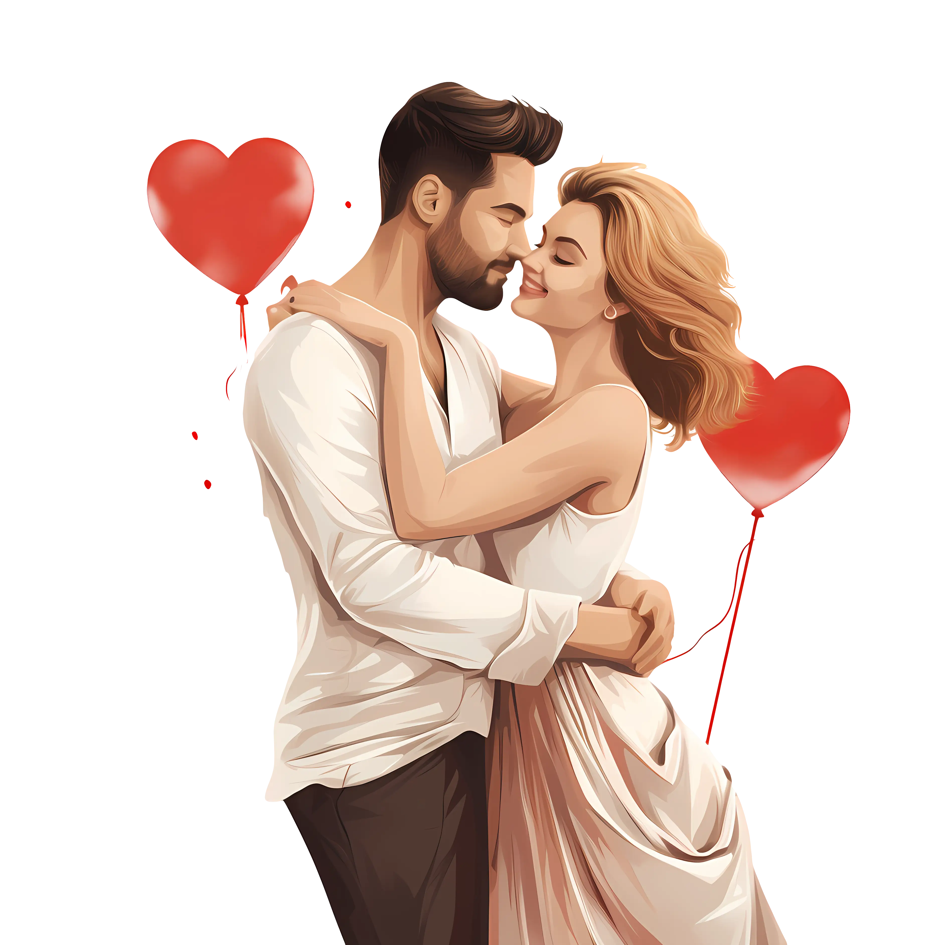 Romantic Couple with Heart Balloons Illustration