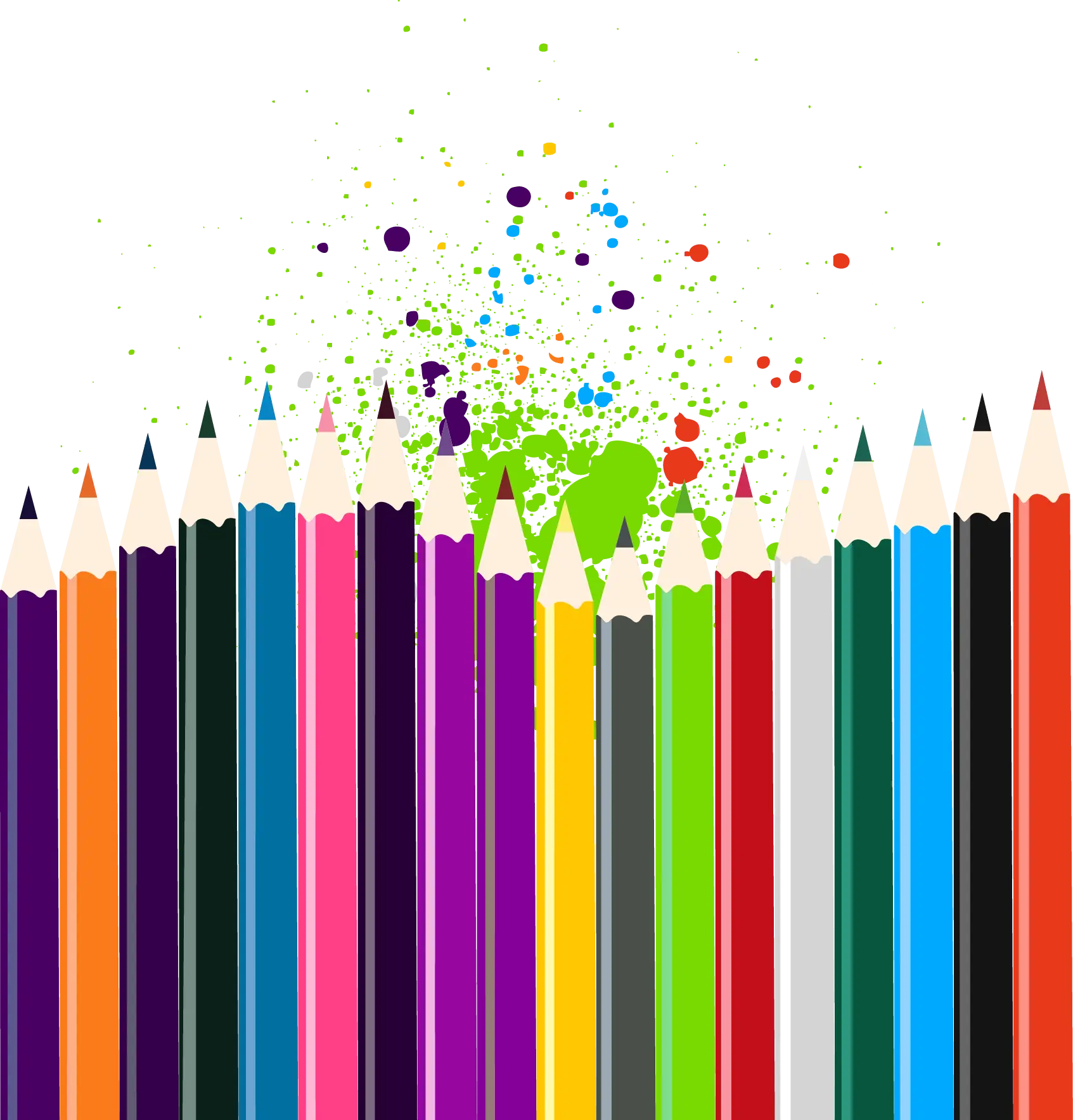 Colorful Pencils with Paint Splashes