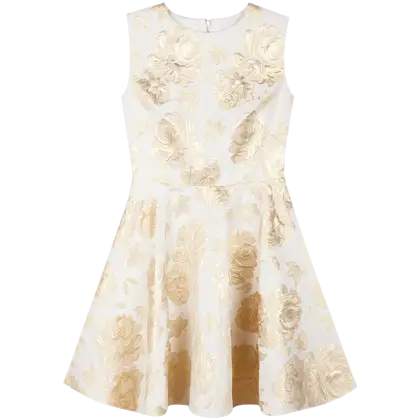 White Dress with Gold Floral Pattern