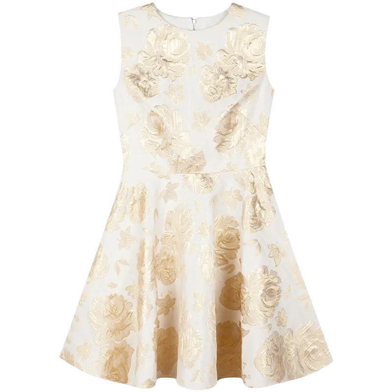 White Dress with Gold Floral Pattern