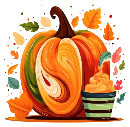 Colorful Pumpkin with Autumn Leaves