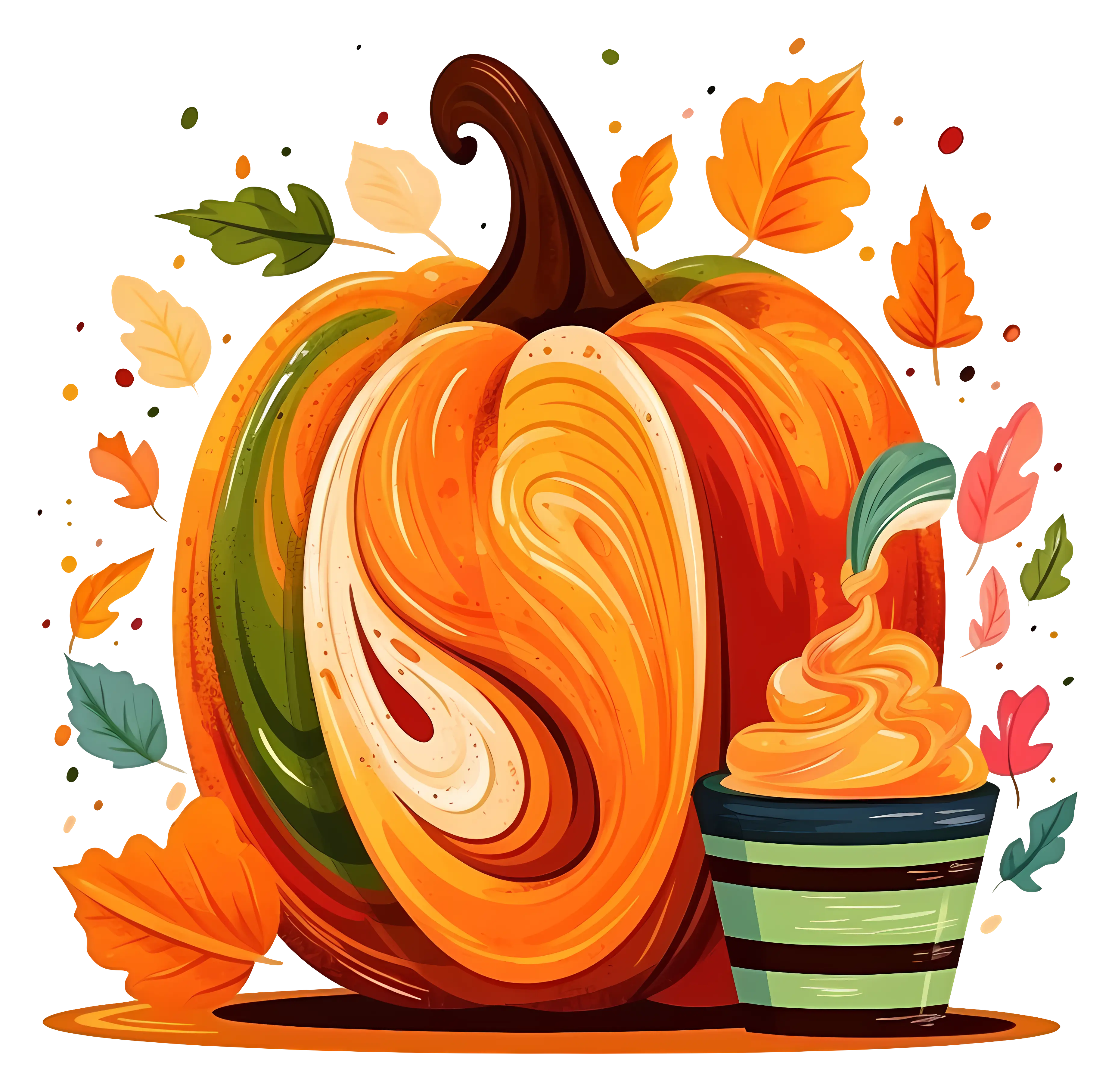 Colorful Pumpkin with Autumn Leaves