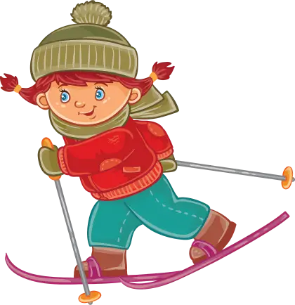 Cheerful Skiing Child Cartoon Illustration