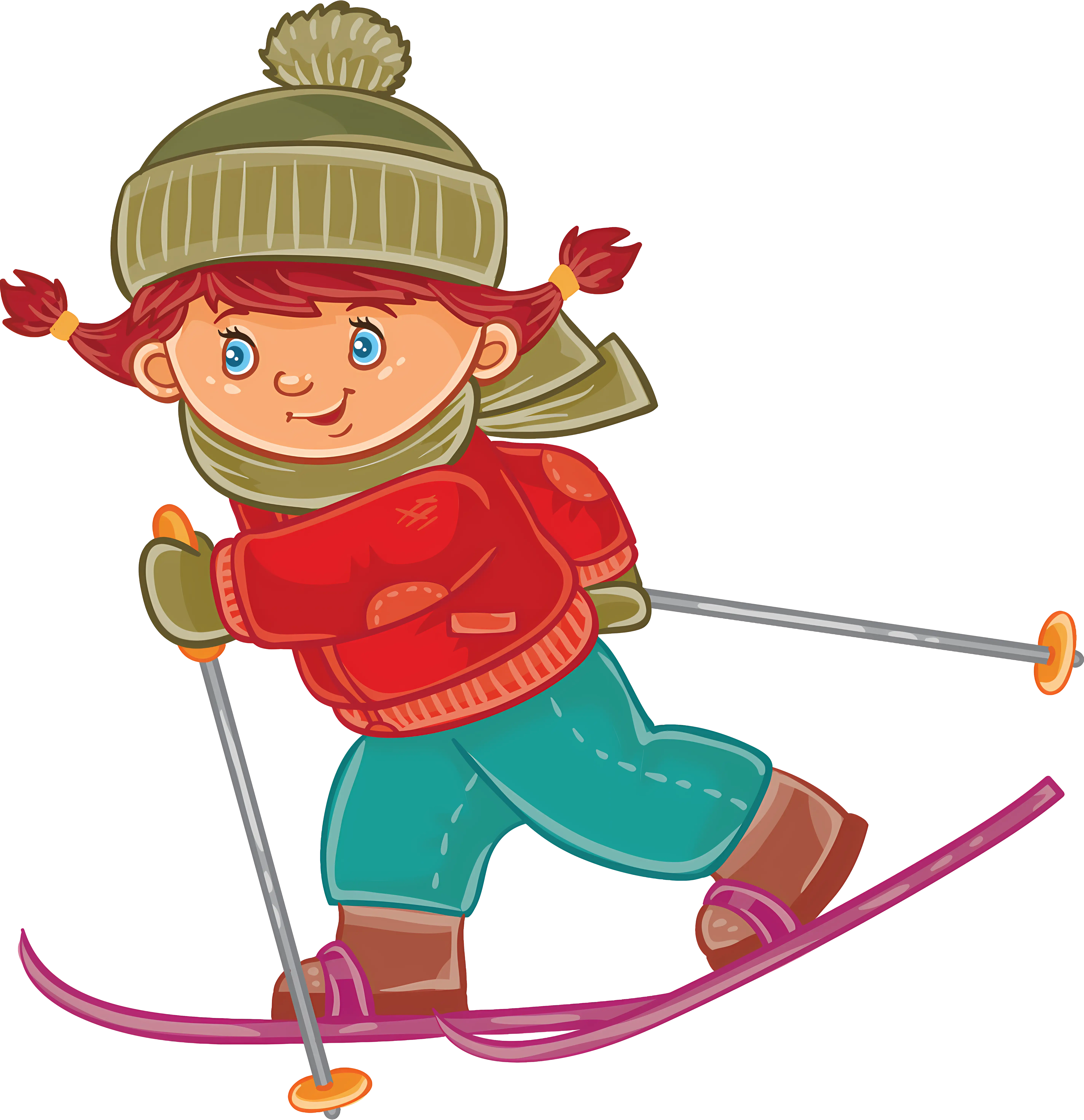 Cheerful Skiing Child Cartoon Illustration