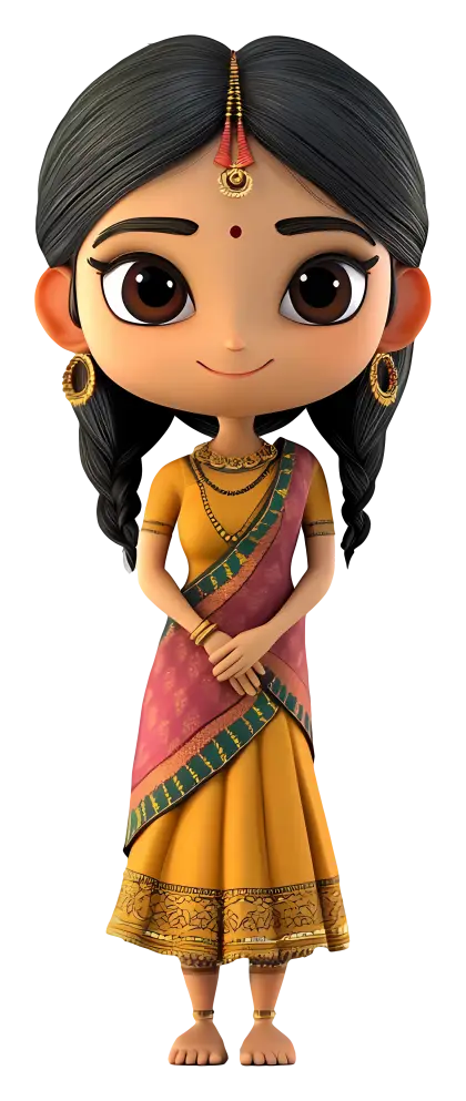 Girl in Traditional Attire Cartoon