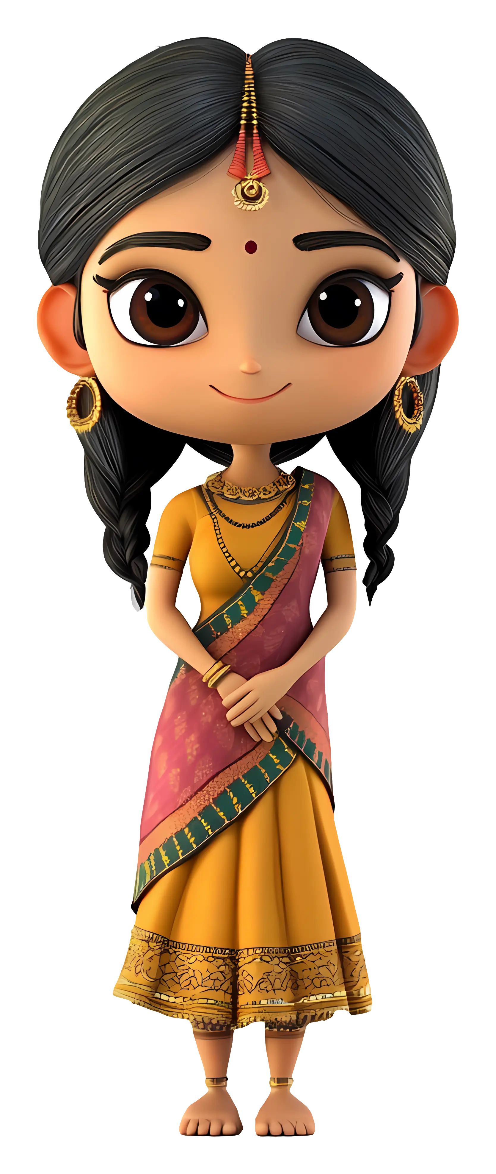 Girl in Traditional Attire Cartoon