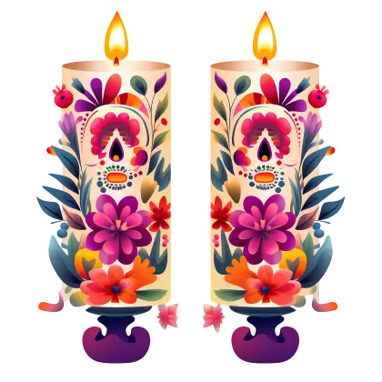 Festive Candles with Sugar Skulls for Day of the Dead
