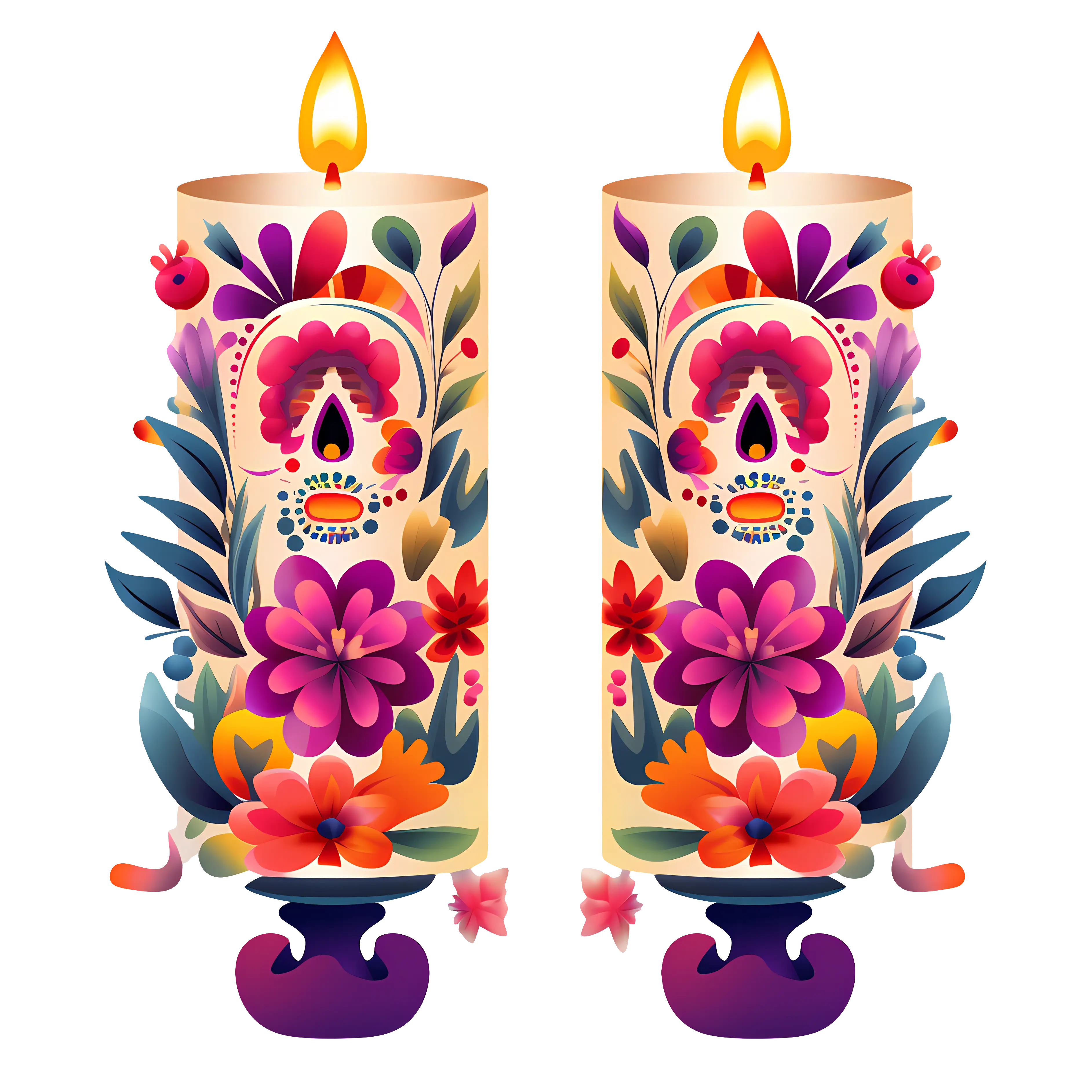 Festive Candles with Sugar Skulls for Day of the Dead