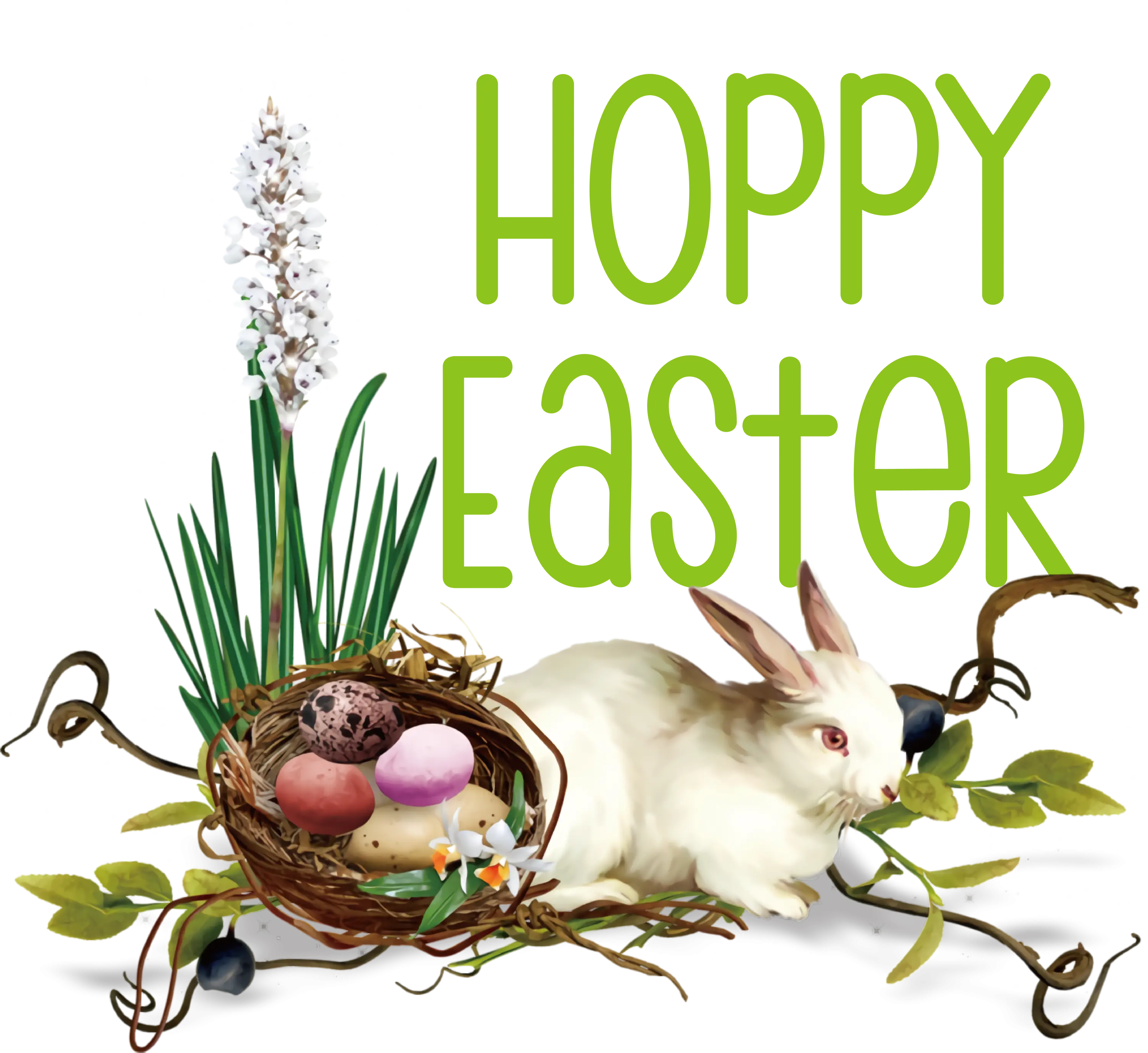 Easter Bunny and Eggs with Spring Decoration