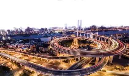 City Highway Overpass with Night Lights