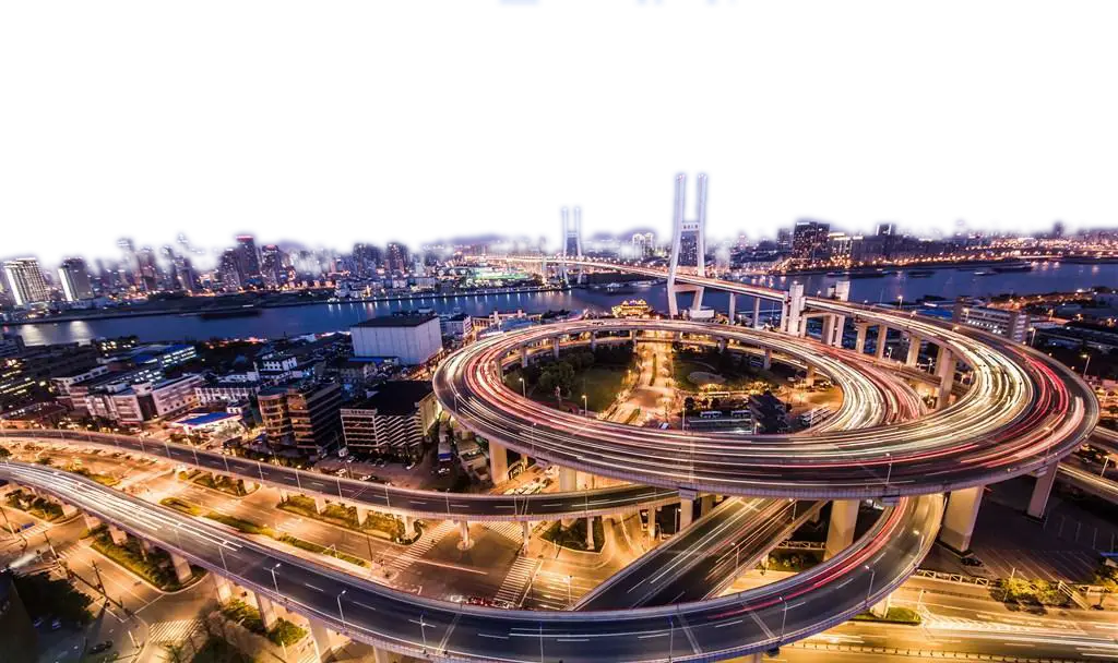 City Highway Overpass with Night Lights