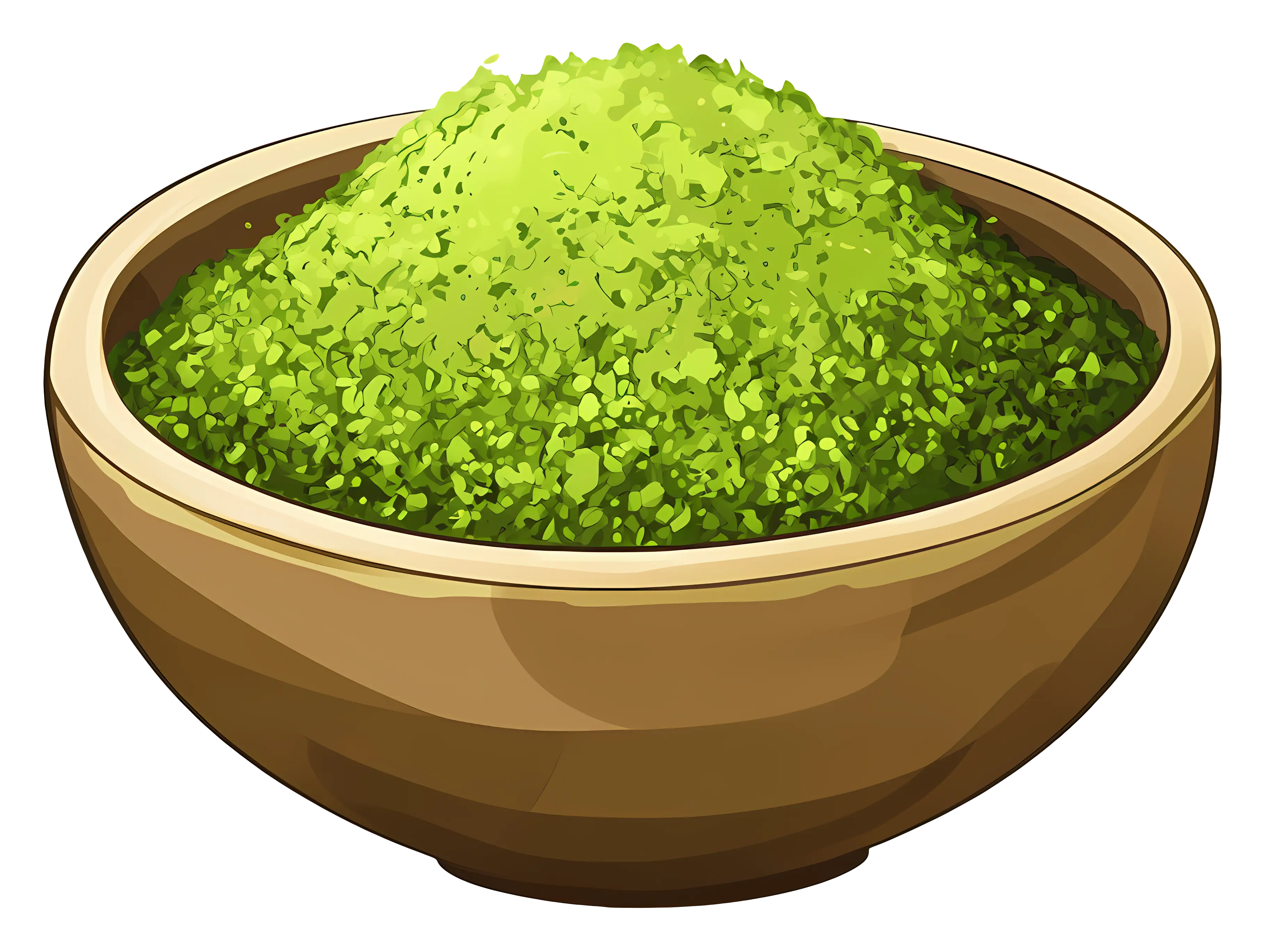 Green Powder in a Wooden Bowl