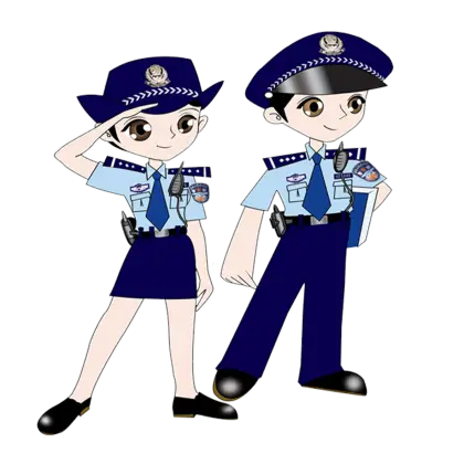 Cartoon Police Officers in Uniforms