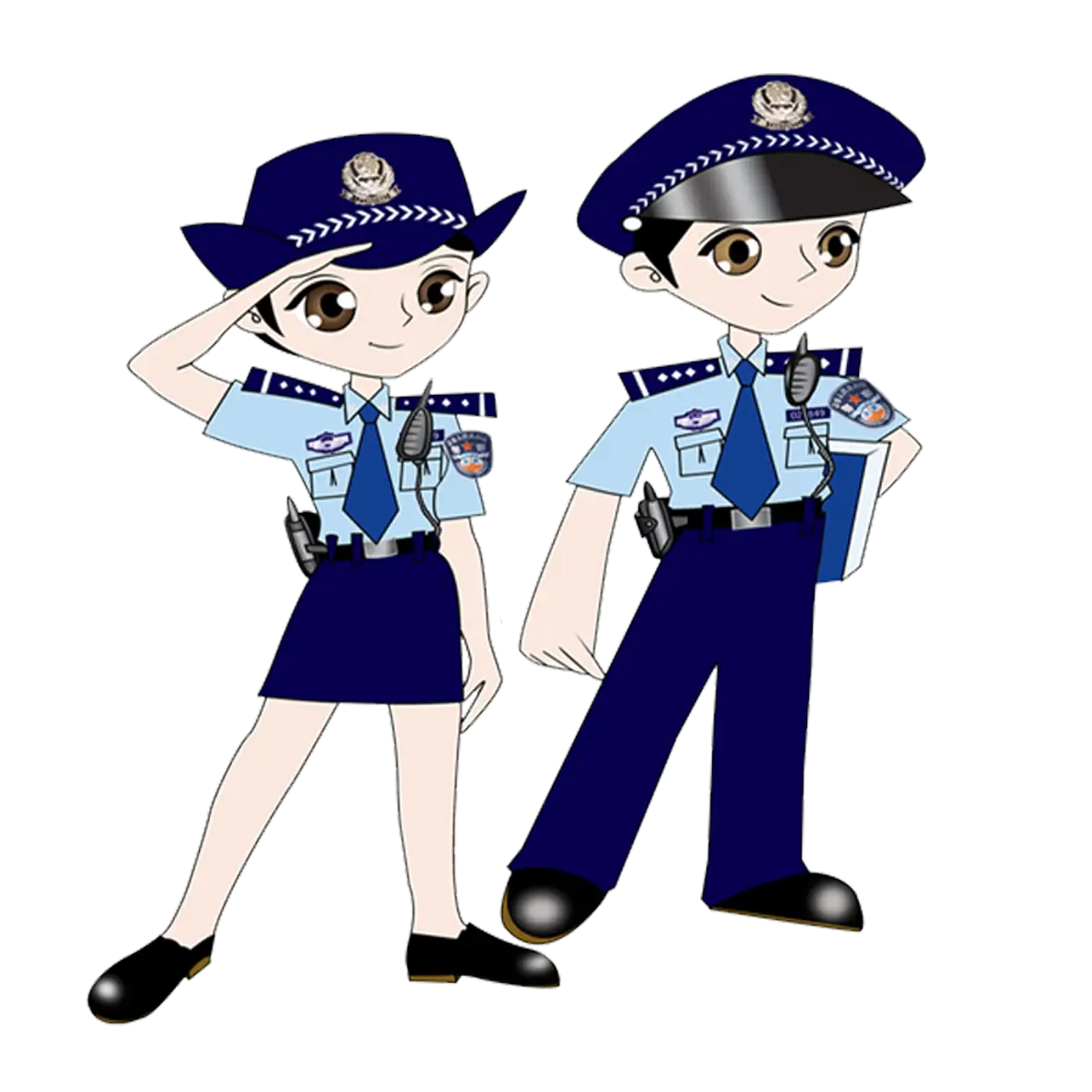 Cartoon Police Officers in Uniforms