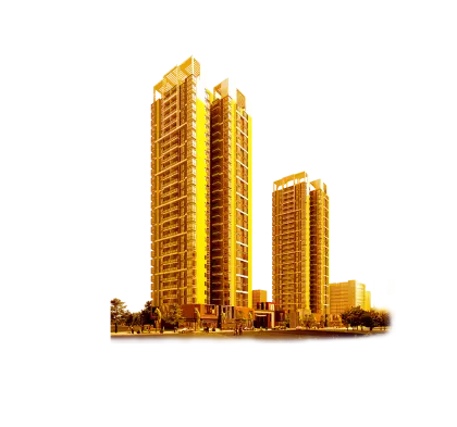 Golden Skyscrapers in Urban Setting
