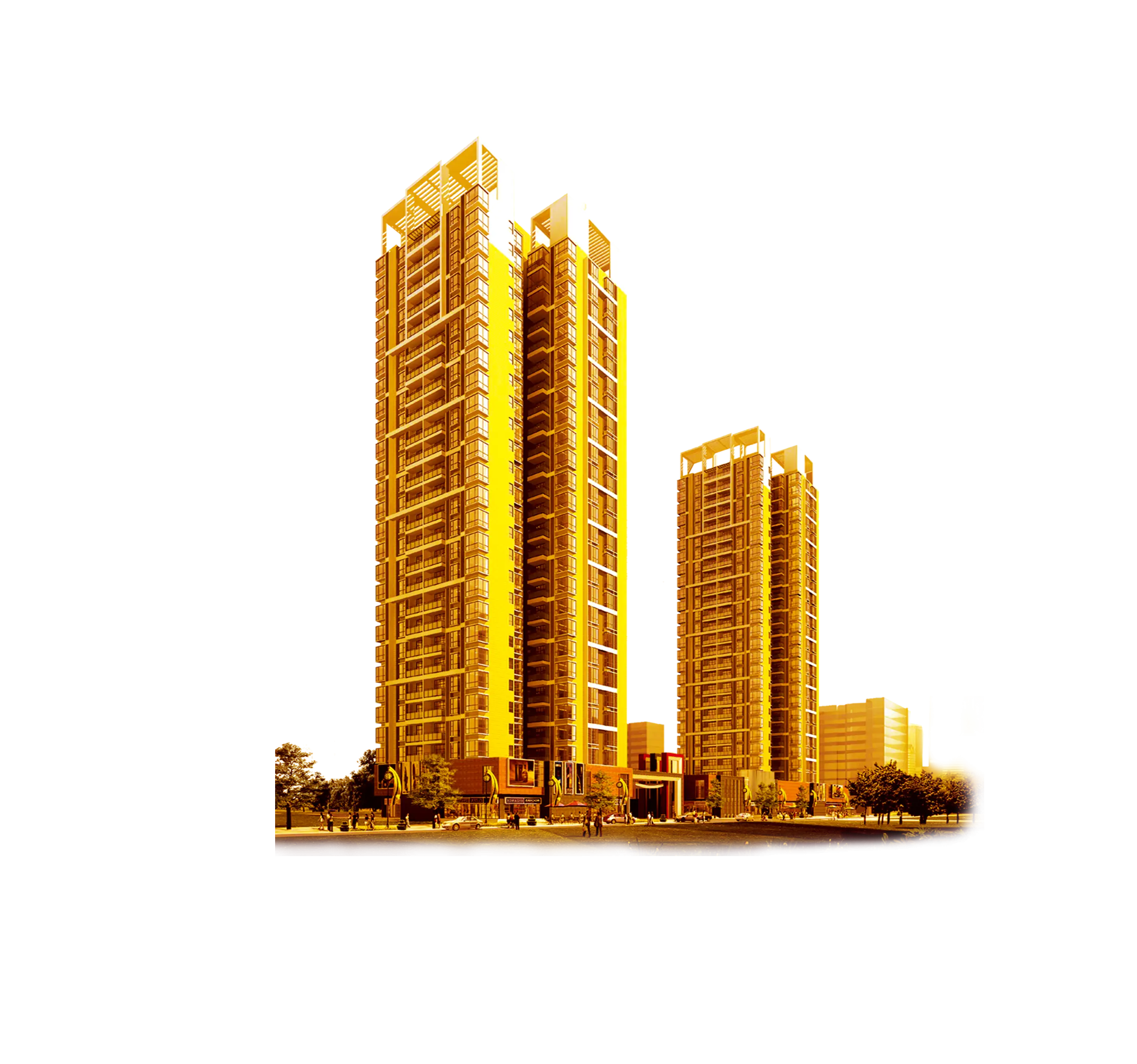 Golden Skyscrapers in Urban Setting