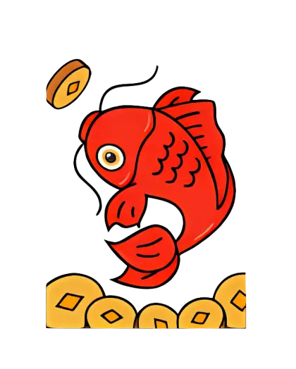 Red Fish with Coins Illustration