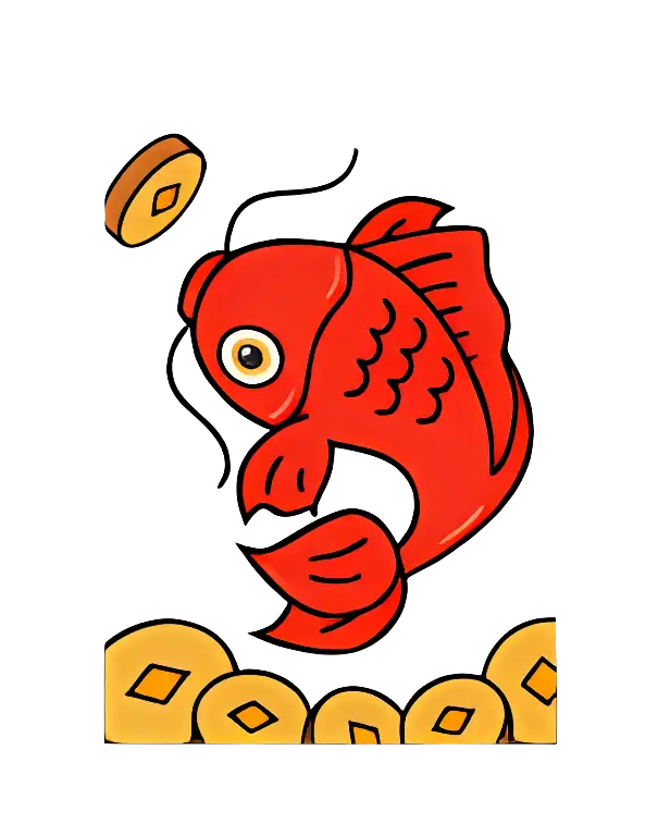 Red Fish with Coins Illustration