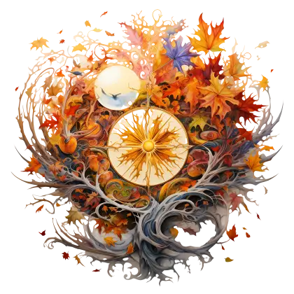Autumn Leaves and Glowing Sun