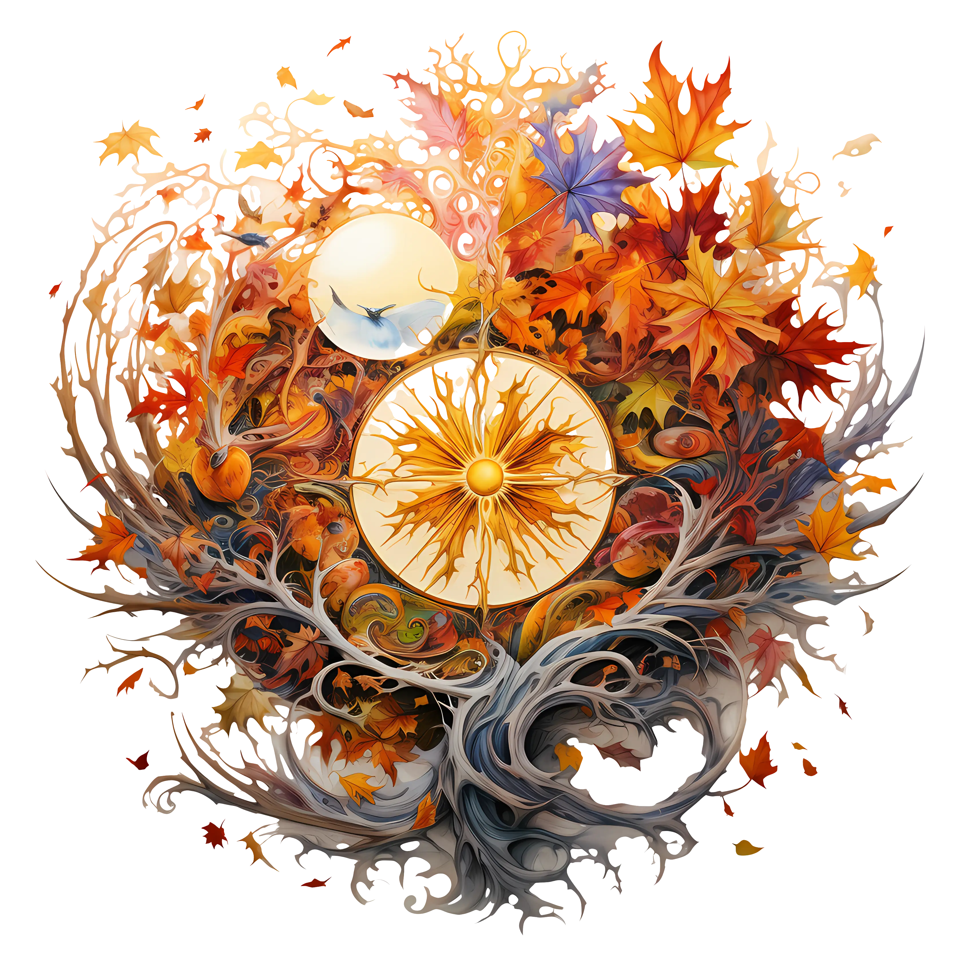 Autumn Leaves and Glowing Sun