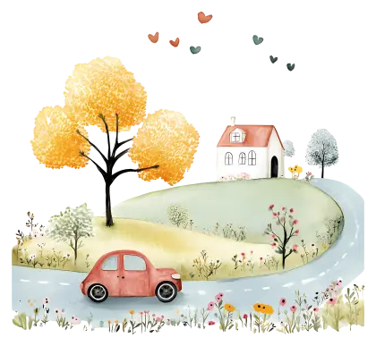 Charming Countryside Road and House
