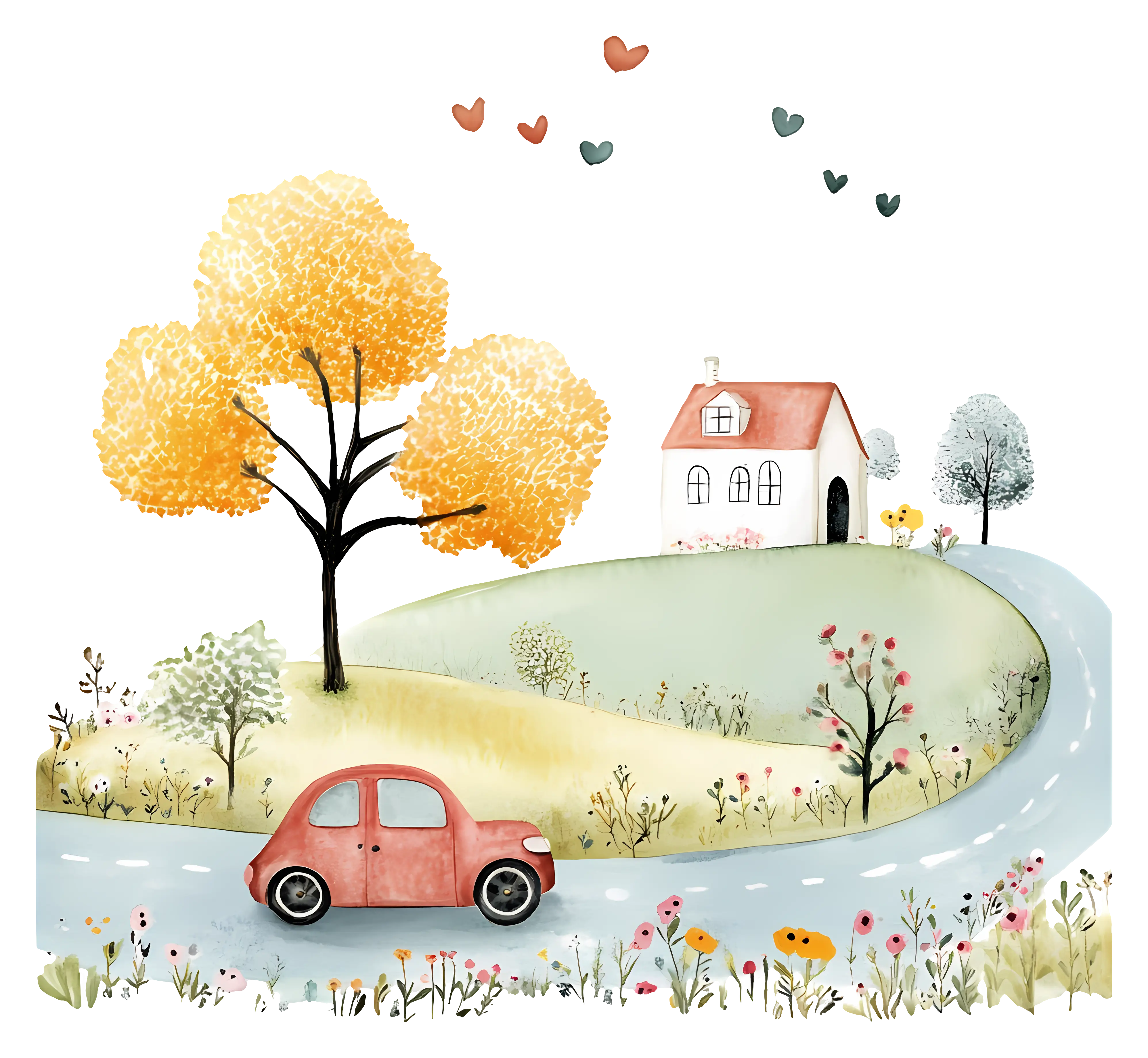 Charming Countryside Road and House