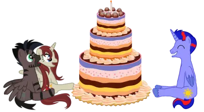 Cartoon Ponies Celebrating with Cake