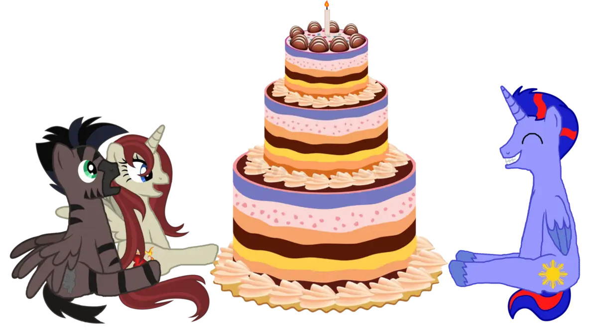 Cartoon Ponies Celebrating with Cake