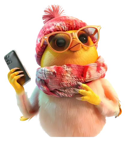 Cute Chick with Smartphone in Winter Clothes
