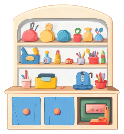 Cartoon Kitchen Shelf with Utensils