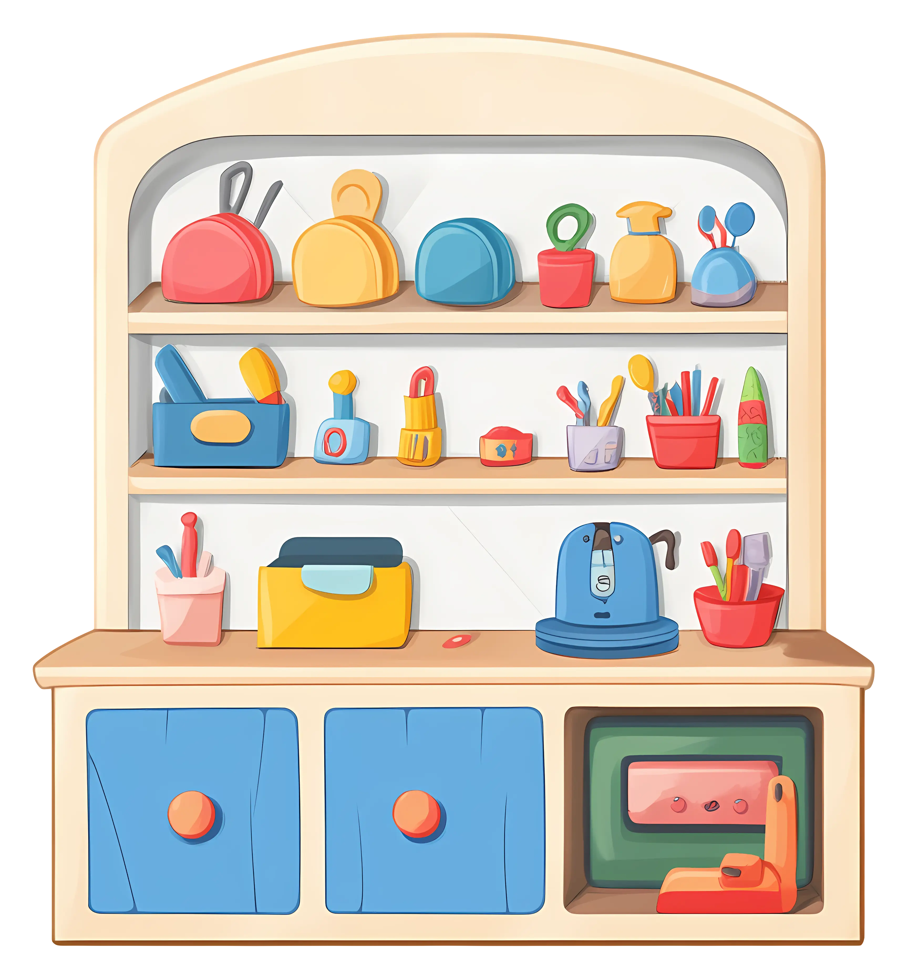 Cartoon Kitchen Shelf with Utensils