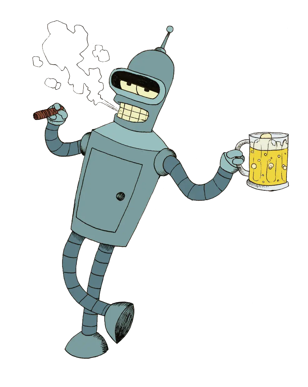 Cartoon Robot with Cigar and Beer