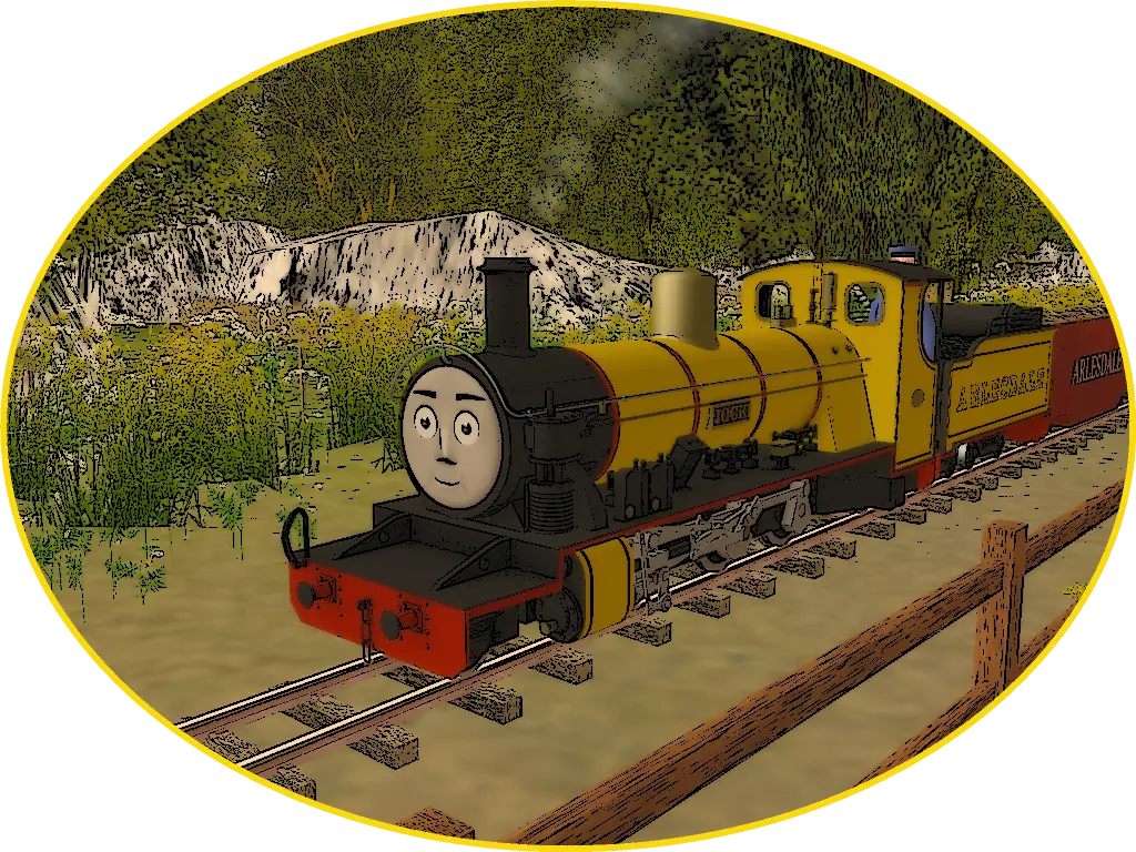 Yellow Toy Train on Scenic Tracks