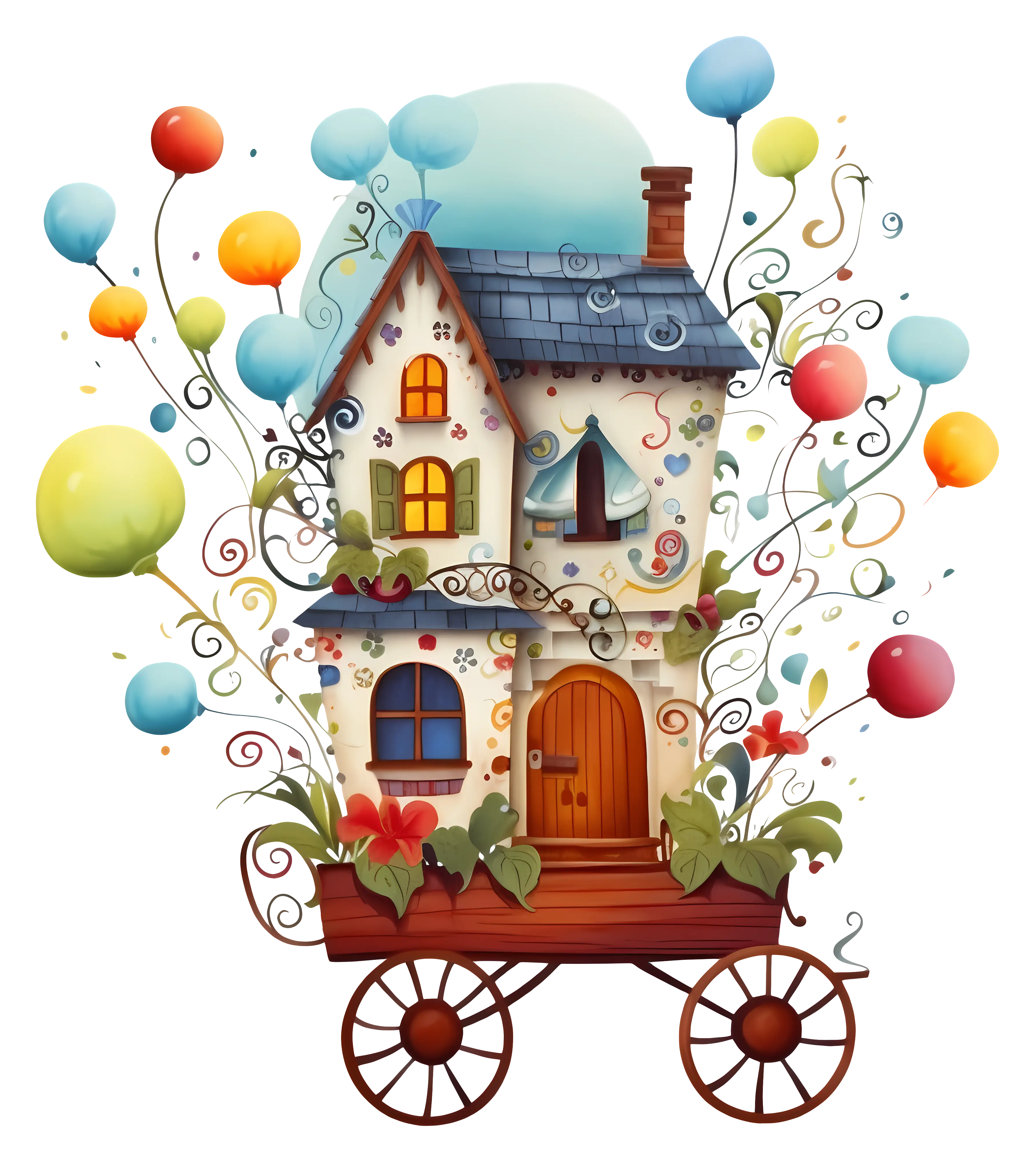 Whimsical Carton House with Floating Balloons